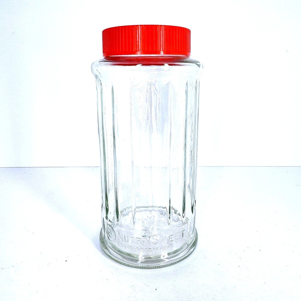 Vintage 1990s NutraSweet Glass Storage Jar Red Lid Advertising Canister